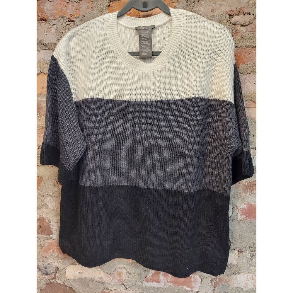 Matty M Womens Sweater L Colorblock Short Sleeve Knit Crew Neck